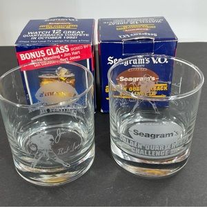 3/$21 - 2 Seagrams V.O. Quarterback Challenge III 1992 Highball Glasses Barware